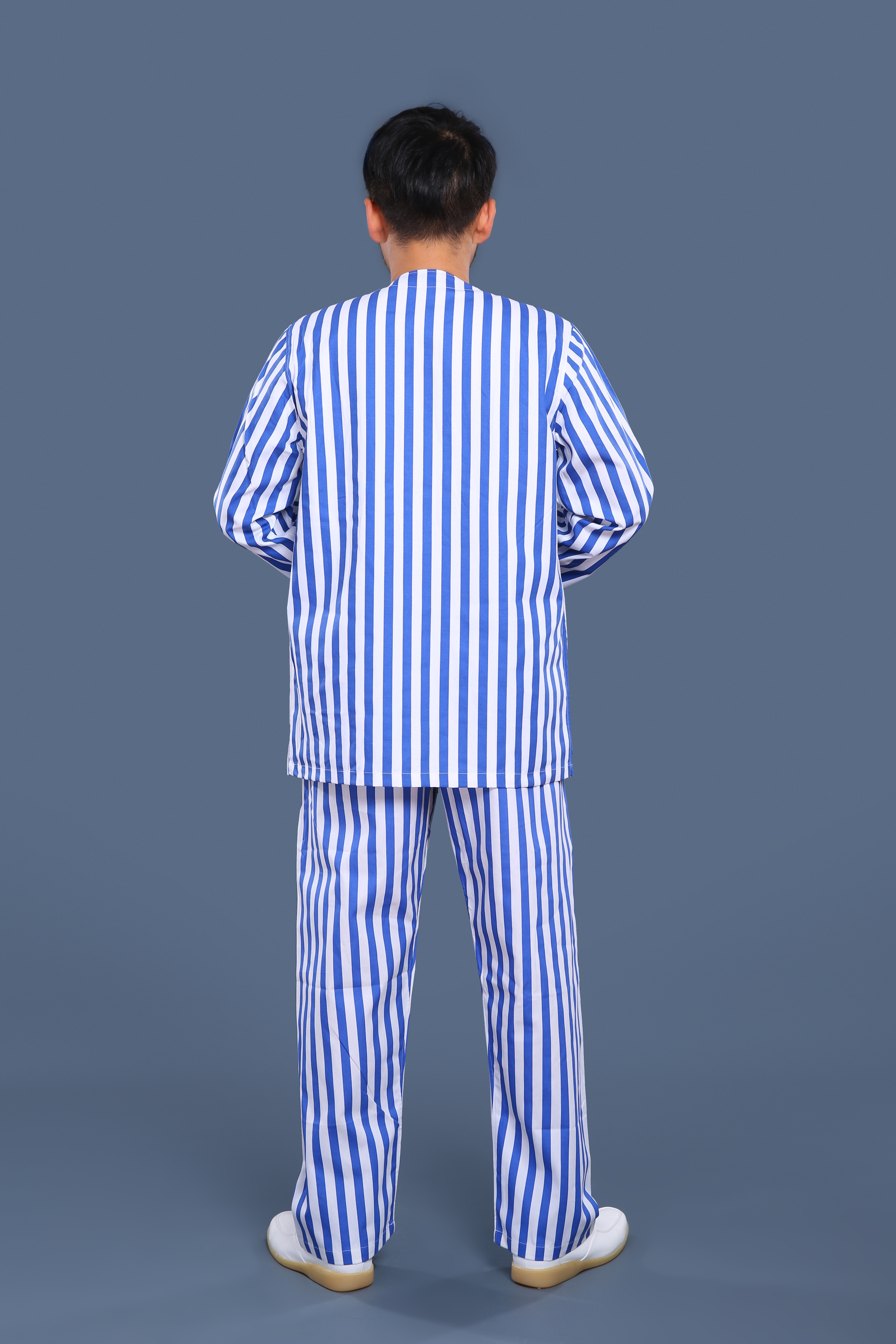 藍白條紋無領(lǐng)病號服